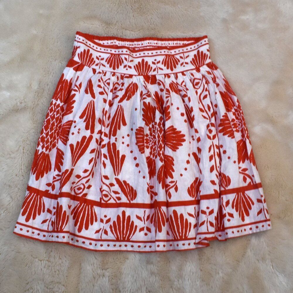 Haute Hippie Red Orange Boho Floral Linen Blend Flowy Skirt Size Small New - Picture 3 of 10